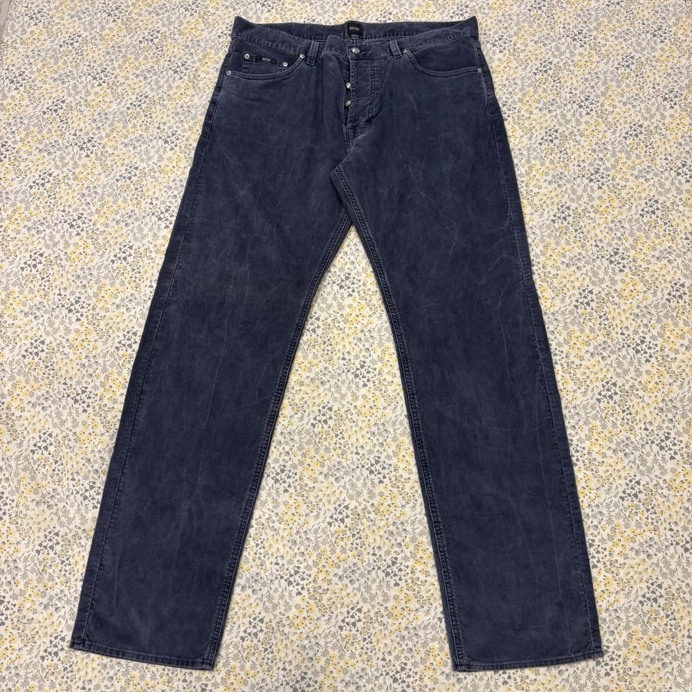 Hugo Boss Scout Corduroy Pants Mens Size 38x34 Navy Blue Button Fly Straight Leg